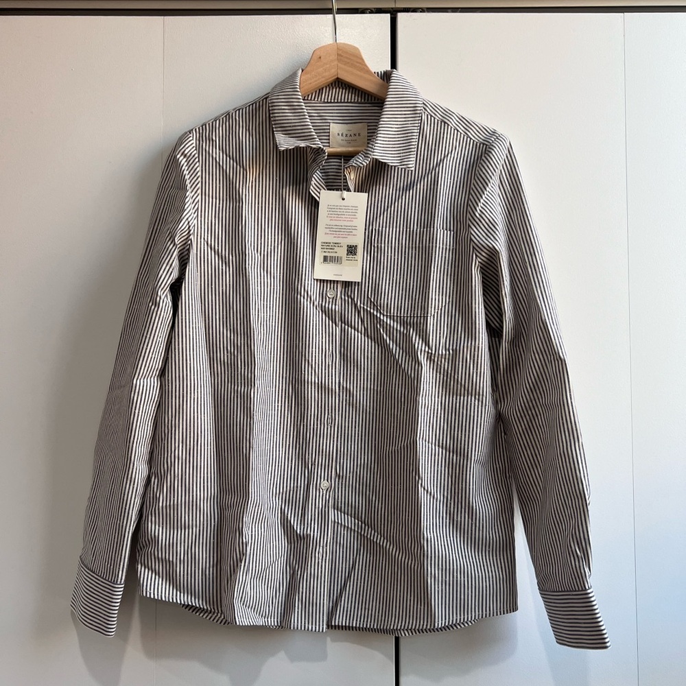 NWT Sezane Tomboy Shirt in Ecru/blue stripe